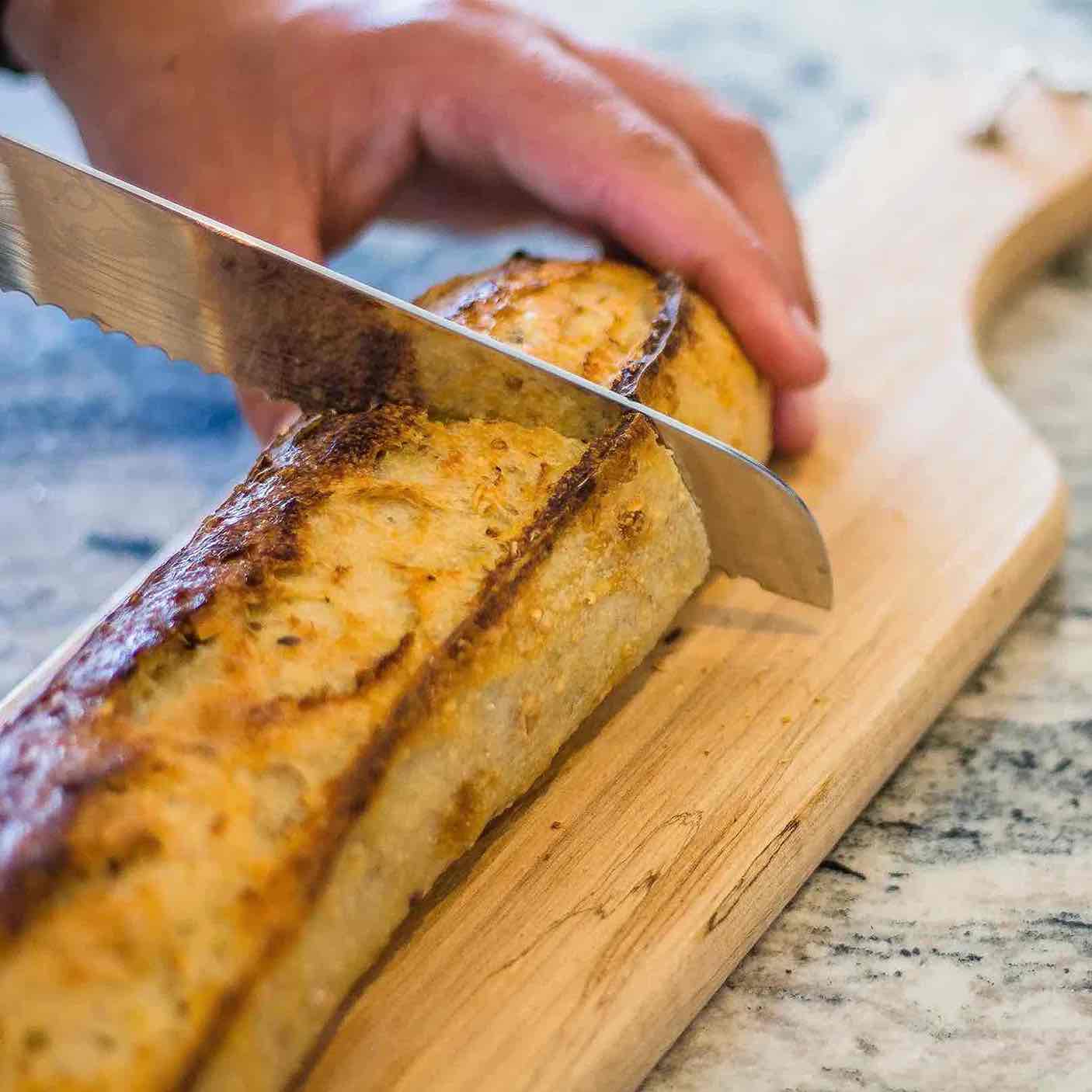 Multigrain baguette cut