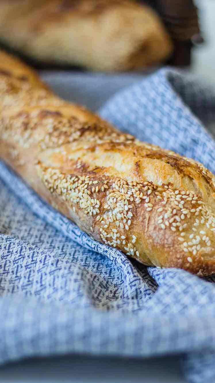 sesame sourdough baguette