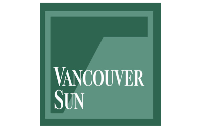 Logo Vancouver Sun -  an abstract, green, contemporary design serving as a visual identifier for Vancouver Sun media brand.