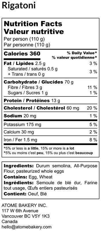 Nutrisi Rigatoni Fresh Pasta Rigatoni (330g)