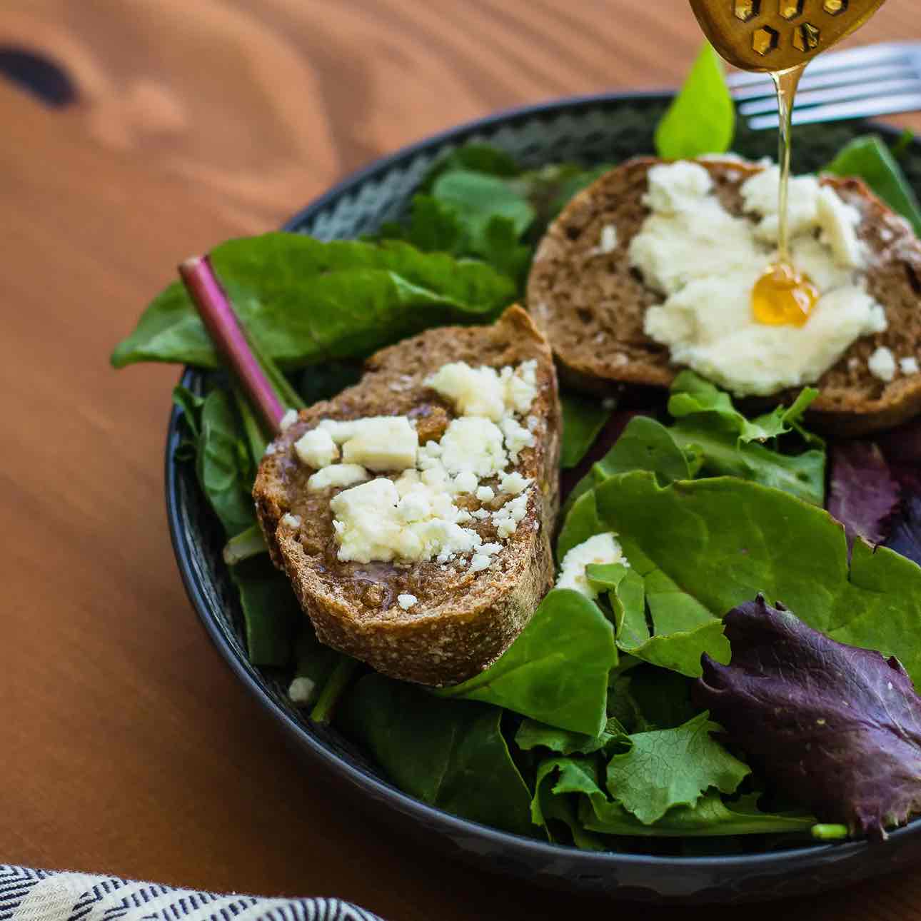 wholewheat loaf and goat cheese salad